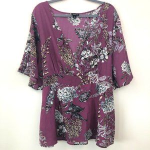 TORRID Mauve Floral V Neck Tie Back Blouse 3X